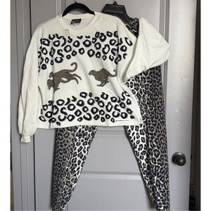 Women's West Street Westside Leopard Print Leggings Set-f L White Brown#0039